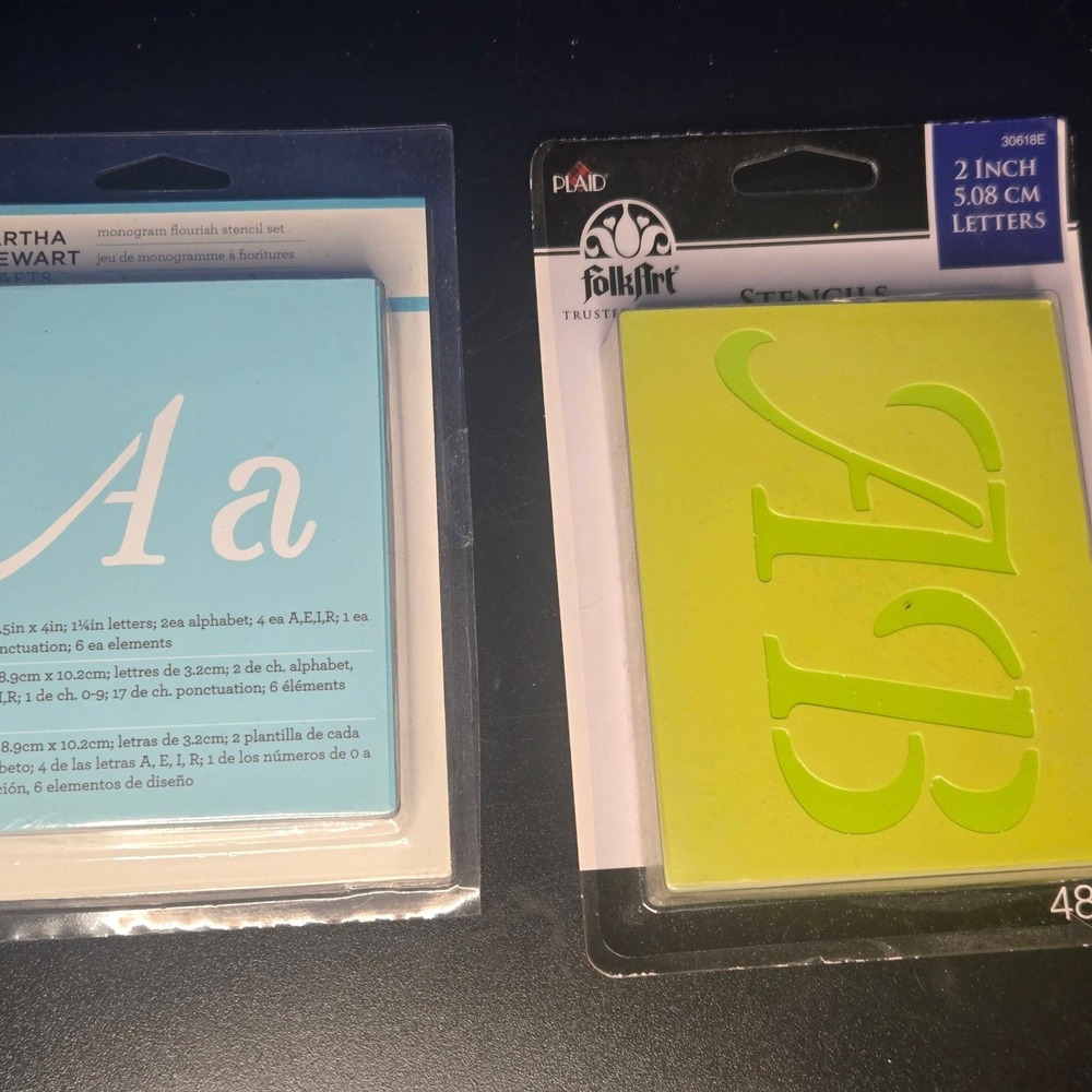 Martha Stewart FolkArt Monogram Letter Stencil Bundle 2pk Blue Green NEW 48pc ea